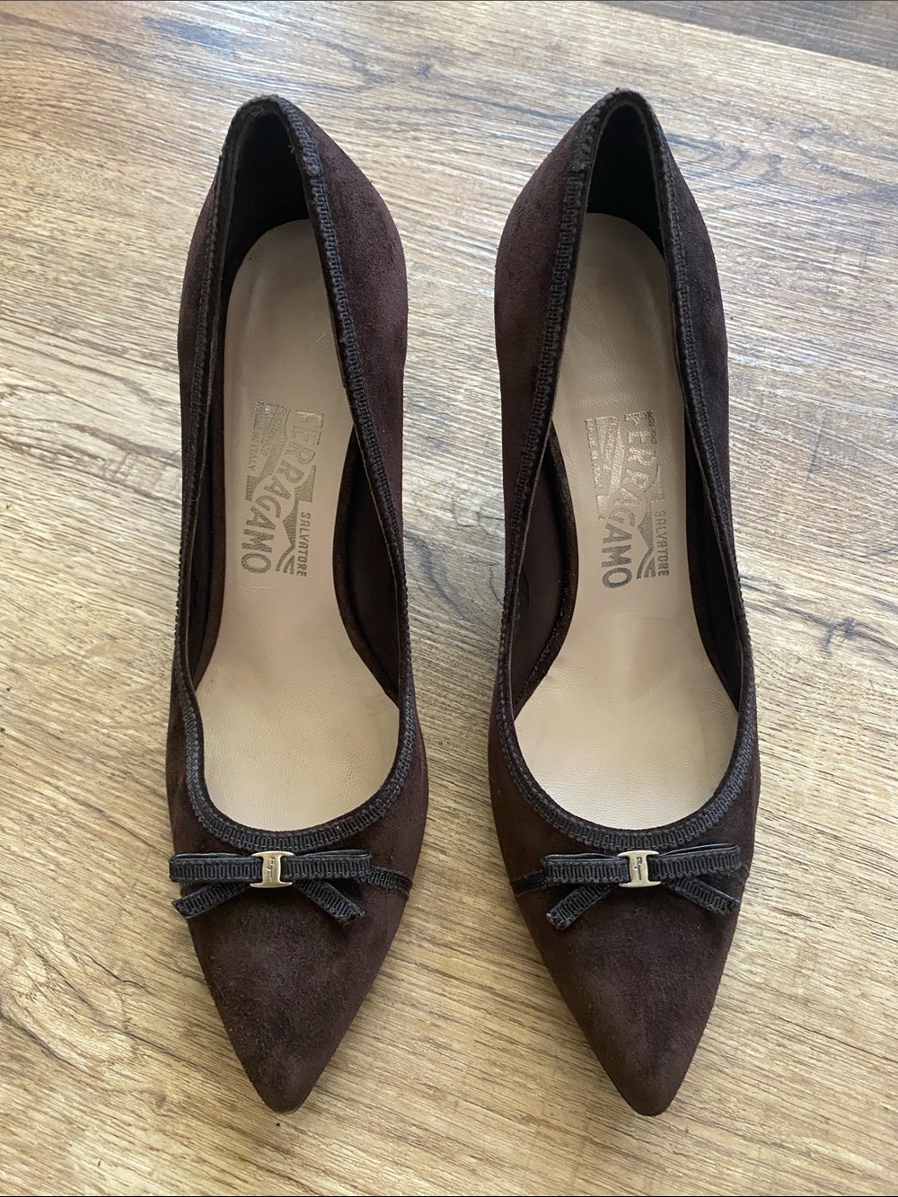 Salvatore Ferragamo Brown Suede Heels Womens 8